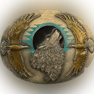 Brothers in the Wind Howling Wolf  Double Eagles 1995 Siskiyou Belt Buckle